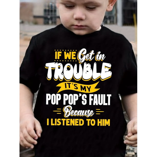 Chicfull Boys' 'If We Get in Trouble, It's My Dad's Fault' Graphic Tee - 100% Cotton, Stretchy & Breathable Casual Crew Neck Shirt for Spring/Summer