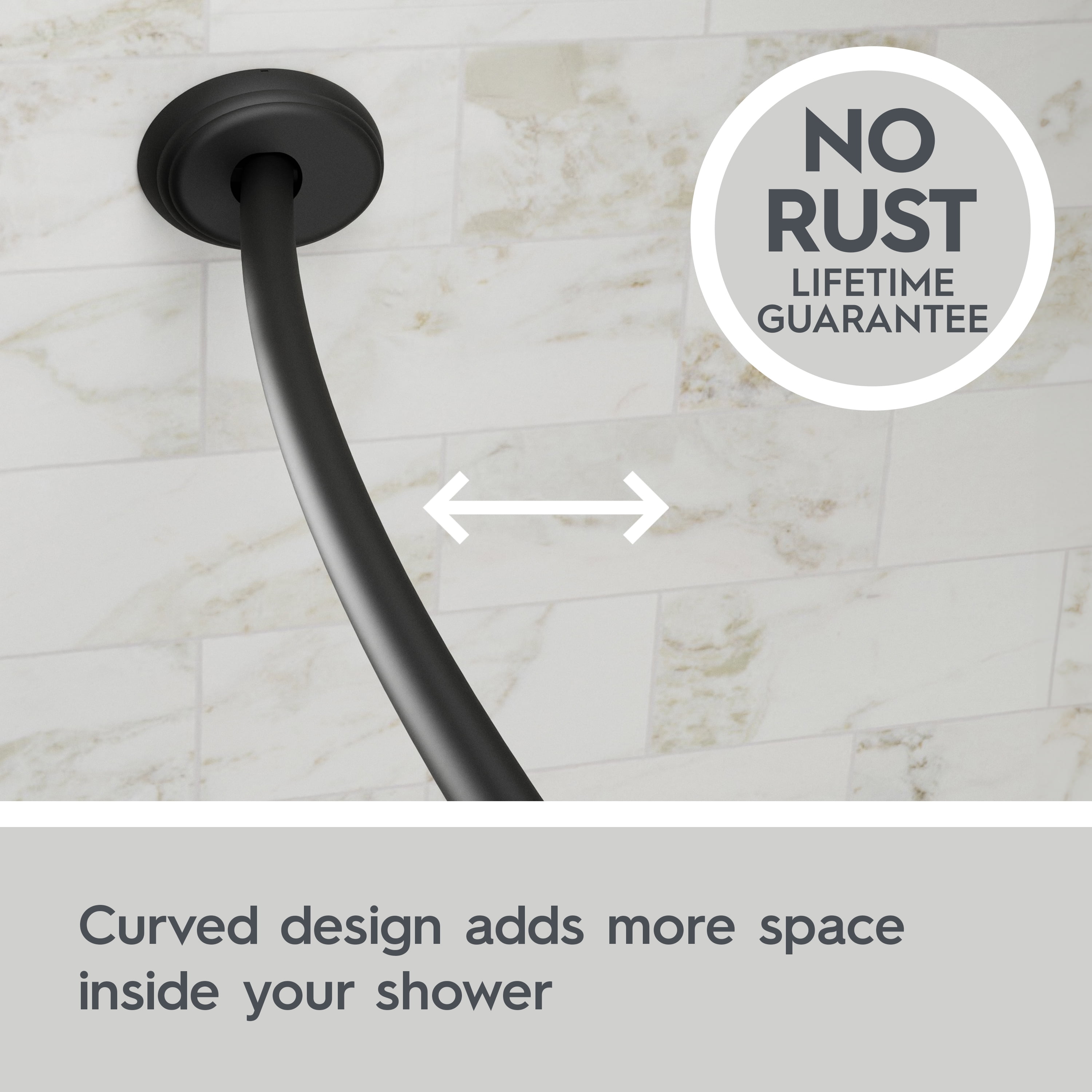 Better Homes & Gardens 50” to 72” Adjustable Tension or Wall-Mount Curved Shower Curtain Rod, Black