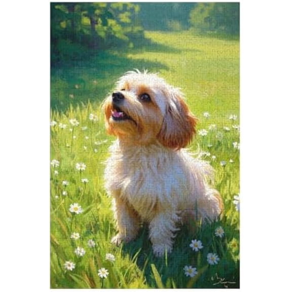 Shih Tzu Frolicking Puzzle for Adults 500 Pieces, Daisy Field Jigsaw Puzzle, Fun & Relaxing Puzzle, Great Family Game, 20.5x15 Inch