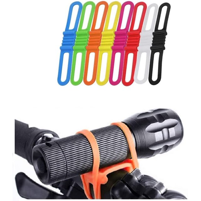 8 PCS Banda de Silicona para Bicicleta Banda de Silicona Banda elástica de Silicona para Bicicleta Banda de fijación elástica Multicolor para Fijar Linterna portátil ER
