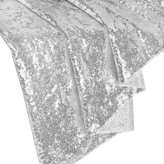 6Ft Table Skirt for Round Rectangle Square Table Sequin Tablecloth for Birthday Party Family Baby Shower Silver,1 x table skirt,Silver