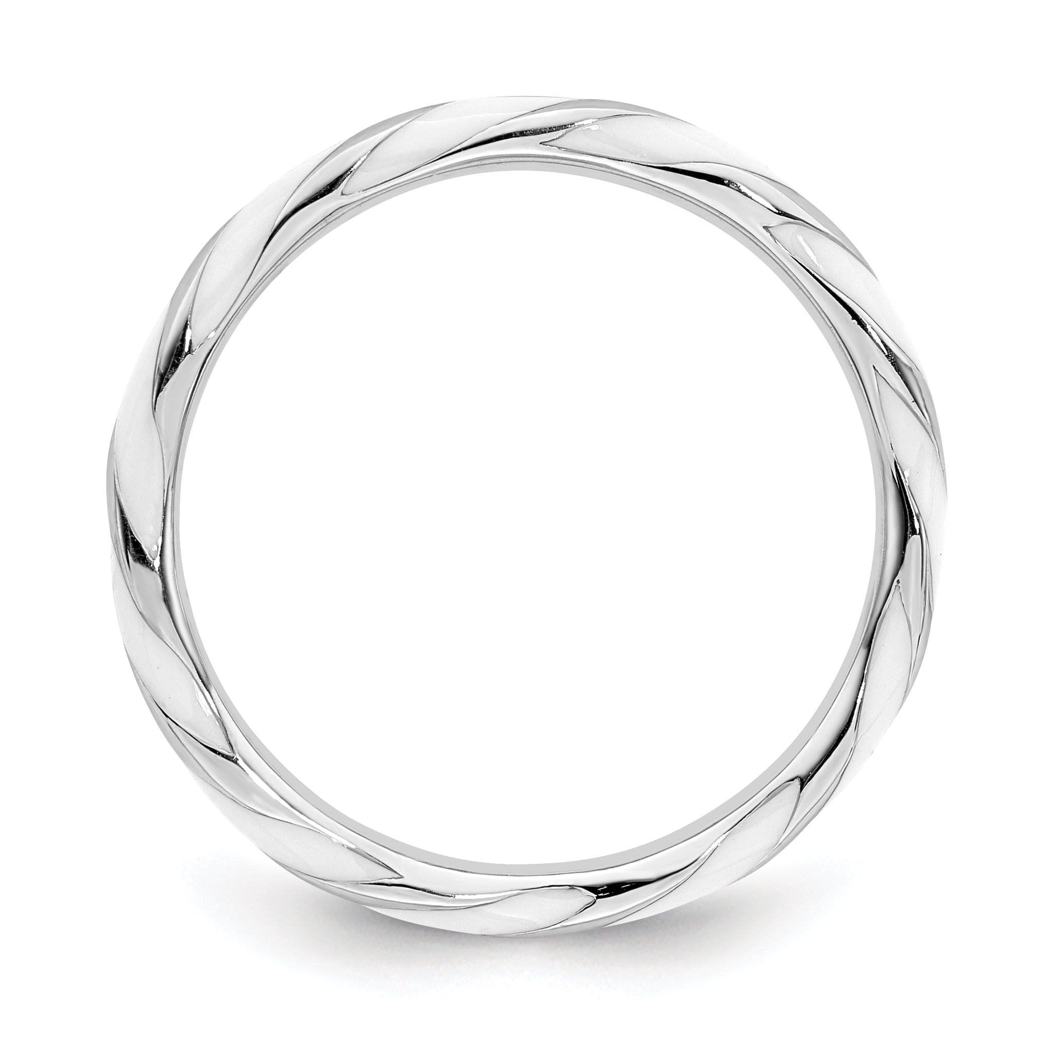 Sterling Silver Twisted White Enameled Ring