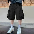 thumbnail image 2 of ZACPNCV Boy's Baggy Cargo Shorts Straight Leg Cool Shorts Flap Pocket Letter Patched Short Black 5-6 Years, 2 of 7
