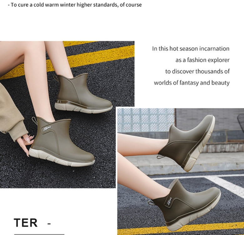 Wowen Rain Boots Slip On Antislip Rubber Waterproof Ankle Boots Rain Shoes