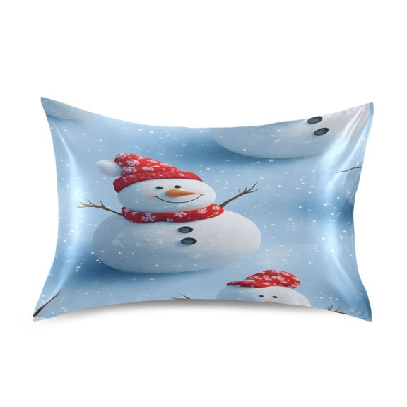 Ryvnso Satin Pillowcase Winter Snowmans Snowflakes Pillow Cases Standard Size 26x20in
