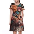 thumbnail image 1 of Easygdp Flower Crown Cat para Vestido Transpirable de Mujer, Vestido Suelto de Manga Corta con Pliegues y Bolsillos para el Verano, 1 of 6