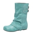 thumbnail image 2 of Viluyesy Womens Mid Calf Boots, Fashion Buckle Square Toe Hidden Heel Flodover Slouch Boots Green, 2 of 7