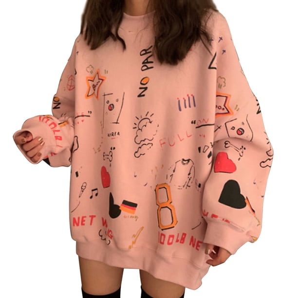Camiseta con cuello redondo para mujer, camiseta con estampado de primavera y otoño, camisa suelta de manga larga M tholdsy AP000111-05B