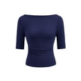 thumbnail image 4 of Tshirts for Women Knit T Shirt Casual Solid Mid Sleeve Round Neck Womens Tops Dressy Casual Navy L, 4 of 4