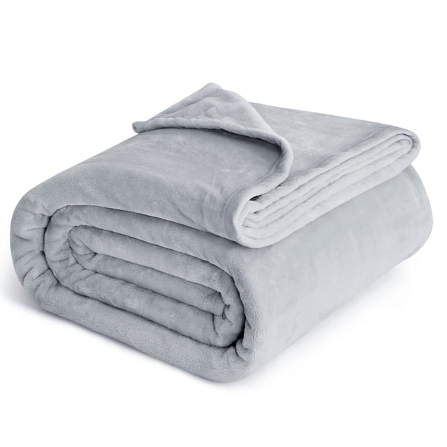Manta de cama con forro polar tamaño queen, color gris claro, 230 x 230 cm
