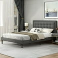thumbnail image 2 of Unizone Bed Frame Queen Size with Upholstered Headboard, Modern Tufting Style, Dark Gray, 2 of 12