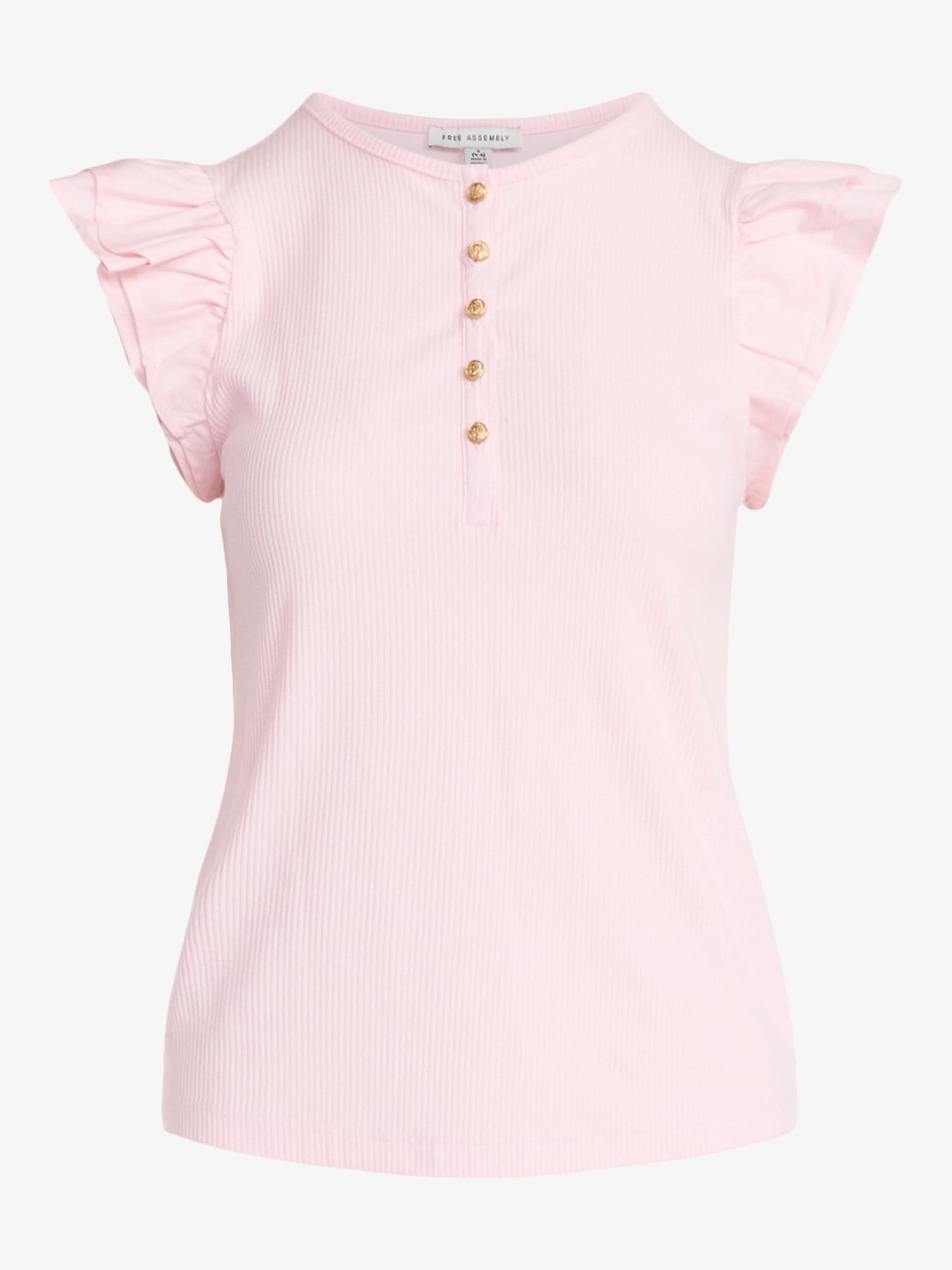 Free Assembly Women's and Women’s Plus Flutter Sleeve Henley Top, Sizes XS-4X