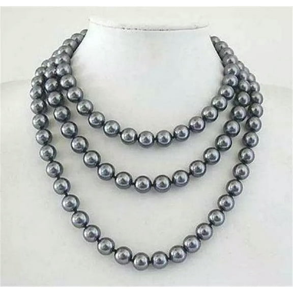 GKNET Long Beautiful 10mm South Sea Grey Shell Pearl Necklace 35"##QF565