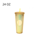 thumbnail image 1 of Vasos de plástico Happon de 24 oz con tachuelas, transparentes y dorados con tapa y pajita, reutilizables, de doble pared y con aislamiento., 1 of 6