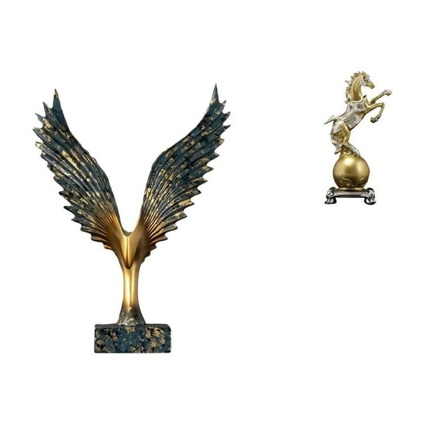 Estatua de la casa,Estatua de ala hecha a mano,artesanía de resina para cafetería,Figura de escritorio,Estante de estatua de caballo para escritorio,oficina,decoración del hogar,Figura