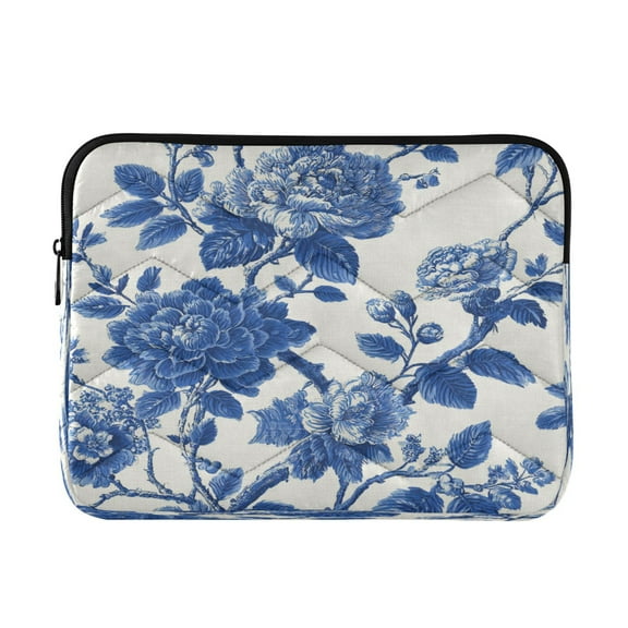 Quilted Laptop Sleeve for 13-16 Inch Laptops Protective Laptop Case Cover Lightweight Travel & Office Essentials Blue Floral