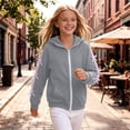 thumbnail image 5 of Girls Cute Hooded Jacket Full Zip Soft Fleece Bow Long Sleeve Sweatshirt Coat with Side Pockets Casual Daily Outwear Tops Gray 10-11Y, 5 of 7
