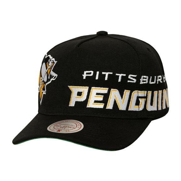 Men's Mitchell & Ness  Black Pittsburgh Penguins Busted Logo Wordmark Wrap-Around Pro Pinch Adjustable Hat