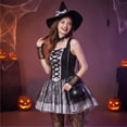 thumbnail image 3 of Witch Roleplay, Witch Cos, Witch Cosplay, Witch Costume, Witch Outfit, Women Halloween Witch Cosplay Costume High-Low Hem Ruffle Dress + Hat + Wristbands Dress Up Outfits, Silver M, 3 of 7