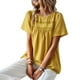 thumbnail image 1 of Top de manga corta con cuello redondo para mujer, camisa elegante informal holgada de Color puro con encaje de punto suizo, blusa amarilla XL, 1 of 6