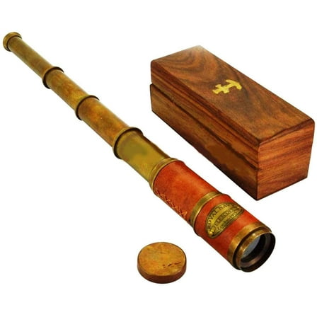 Brass Beautiful Pink Leather Encased Handmade Telescope With Wooden Box