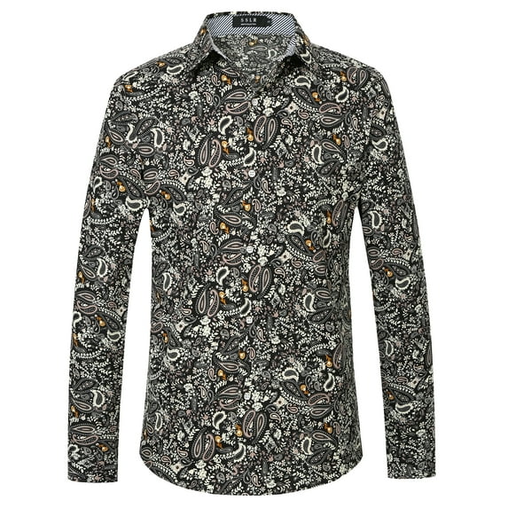 SSLR Hawaiian Shirts for Men Dress Shirt Button Down Shirt Floral Long Sleeve Shirt