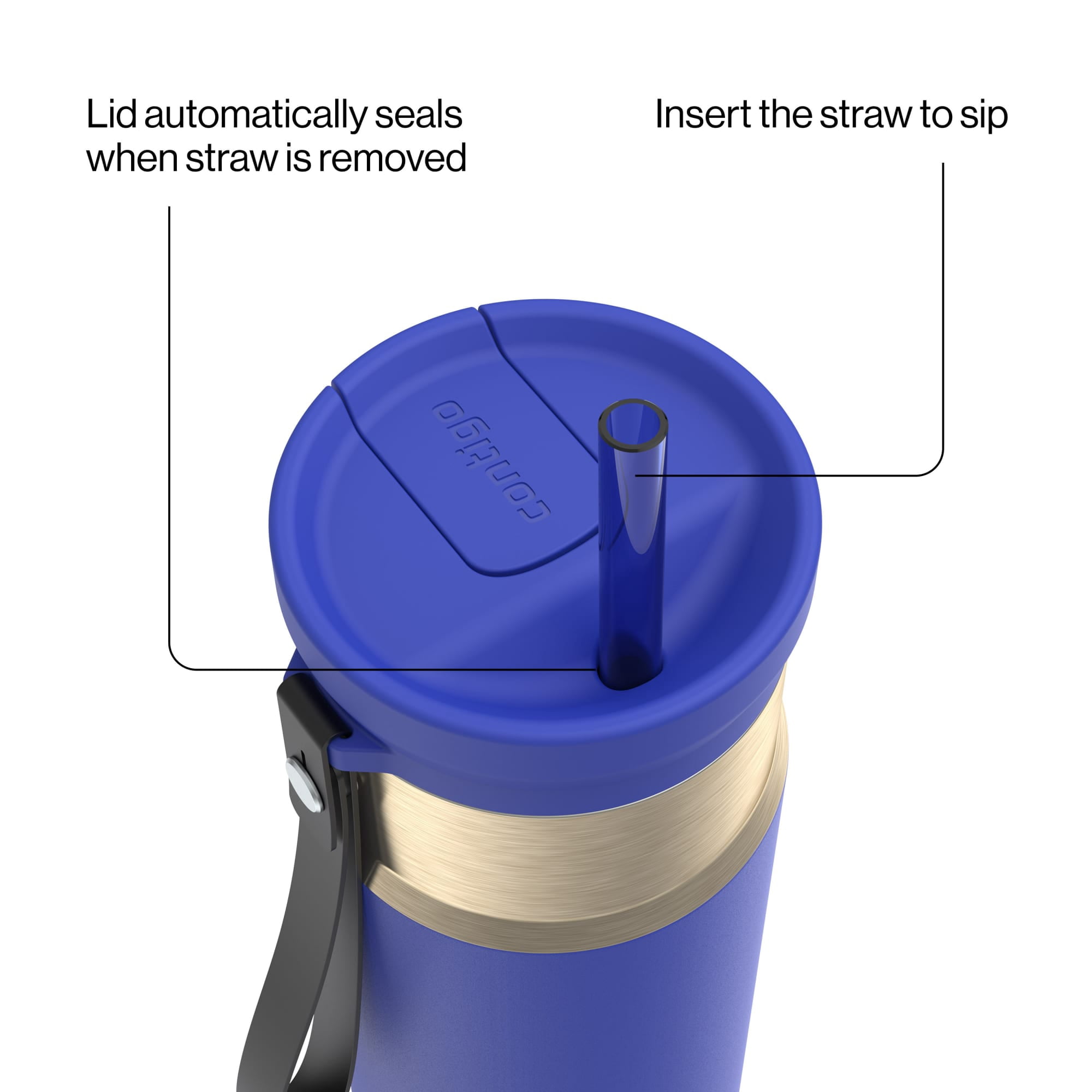 Contigo 24oz SnapSeal Insulated Stainless Steel Water Bottle with Straw, Indigo Blue/Champagne