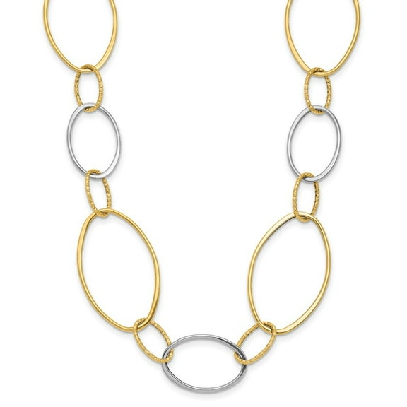 Auriga Fine Jewelry 14K Two-tone Gold Polished and Textured Oval Link Chain Necklace for Women 24"