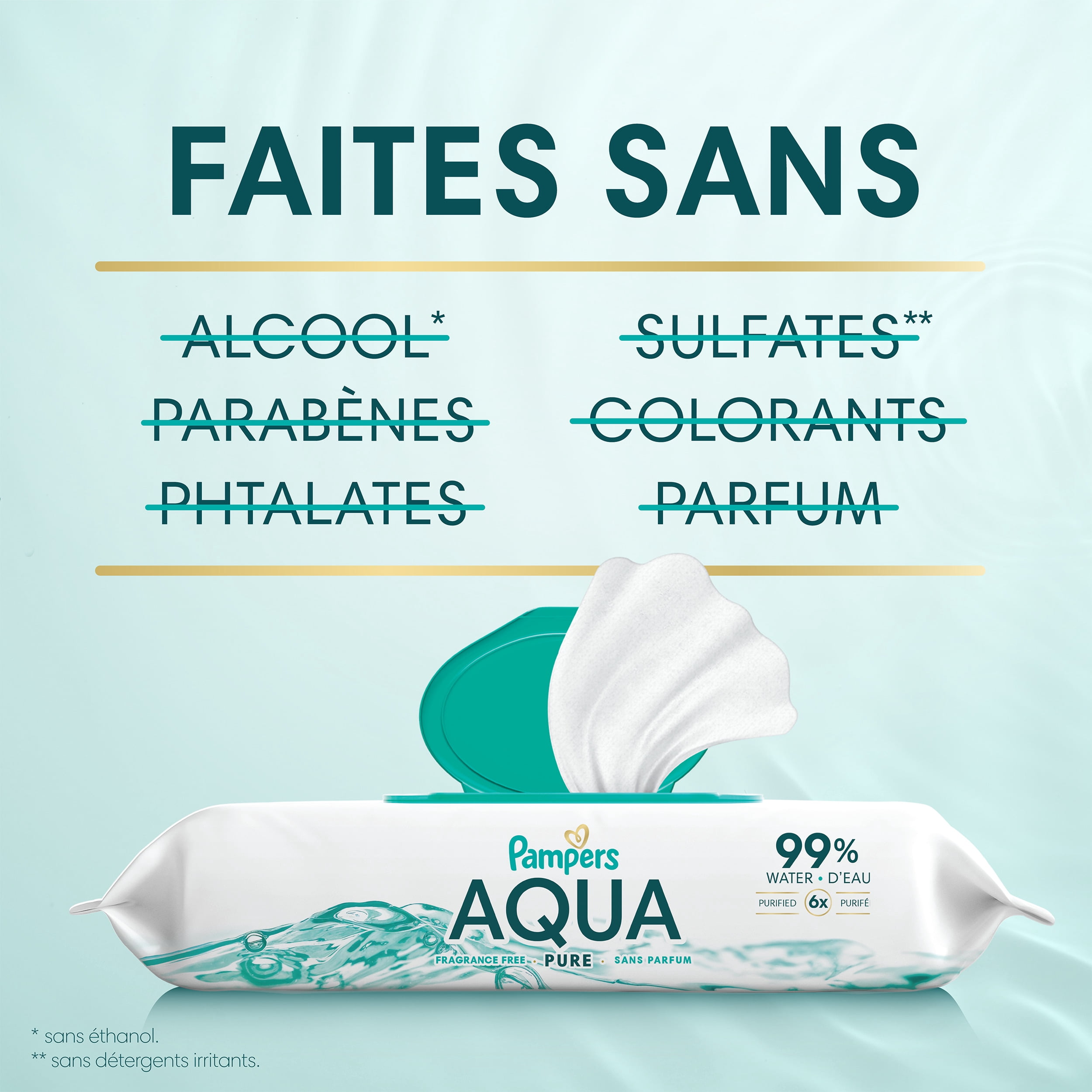 Lingettes pour bébés Pampers Aqua Pure Sensitive, 99 % d’eau, hypoallergéniques, non parfumées, 672 lingettes pour bébés au total (12X emballages rabattables)