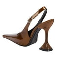thumbnail image 3 of FSJ Women Graceful Closed Toe Slingback Pumps Special Flared Kitten High Heel Adjustable Strap Ladies Sexy Formal Wedding Party Dress Shoes Size 8 Brown, 3 of 4