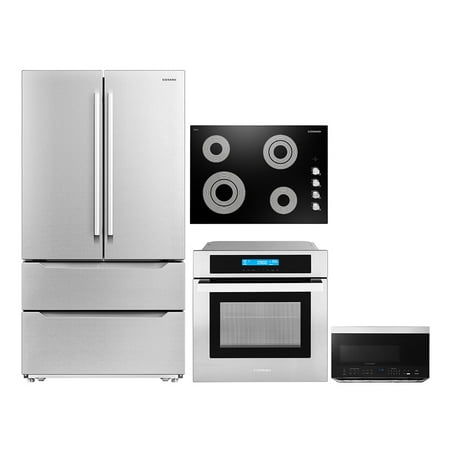 Cosmo 4 Piece Kitchen Appliance Package 30  Electric Cooktop 24  Single Electric Wall Oven 30  Over-The-Range Microwave & French Door Refrigerator Kitchen Appliance Bundles