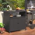thumbnail image 2 of AECOJOY Patio Wicker Bar Tables with Wheels&Shelf Patio Serving Table Outdoor Storage Cabinet Outdoor Bar Cart, Black, 2 of 9