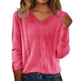 thumbnail image 2 of Womens Pullover Sweaters 2025 Casual Long Sleeve V Neck Lightweight Loose Knit Tops Pink L, 2 of 9