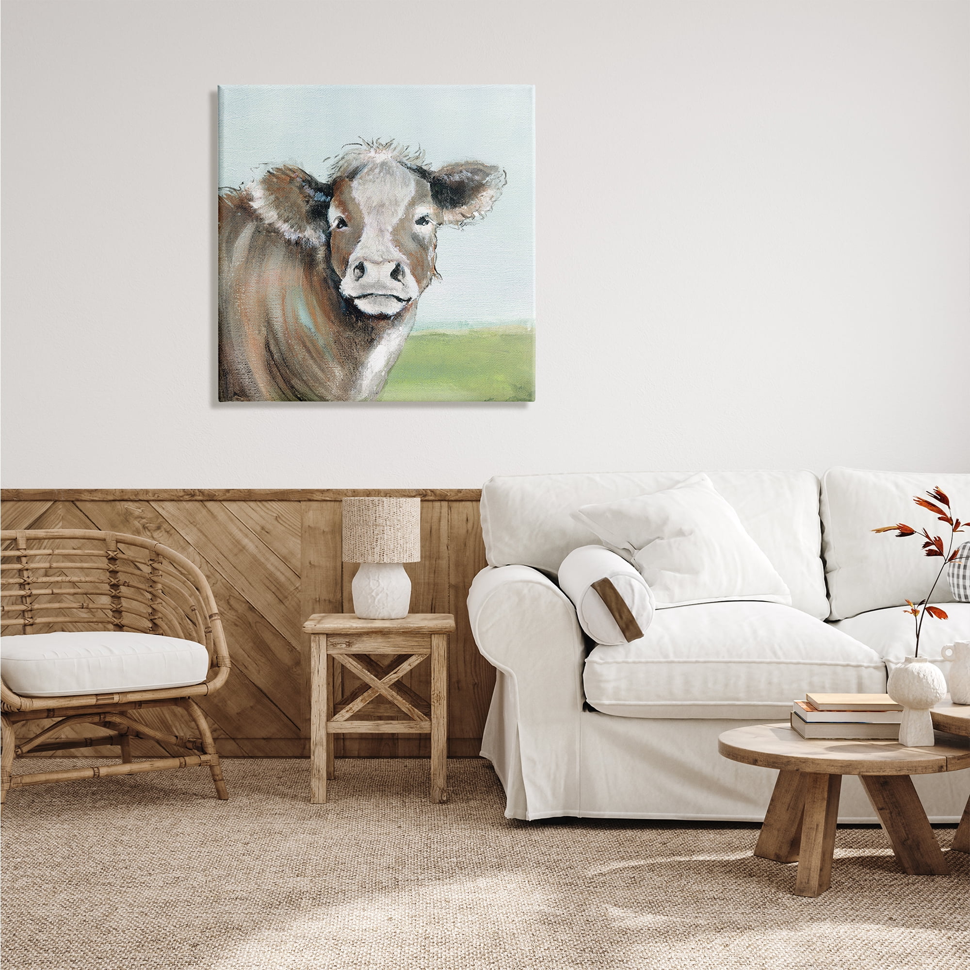 Stupell Industries Big Ear Farm Cattle Countryside Cow Fluffy Hair, 30 x 30, Design by Janet Tava