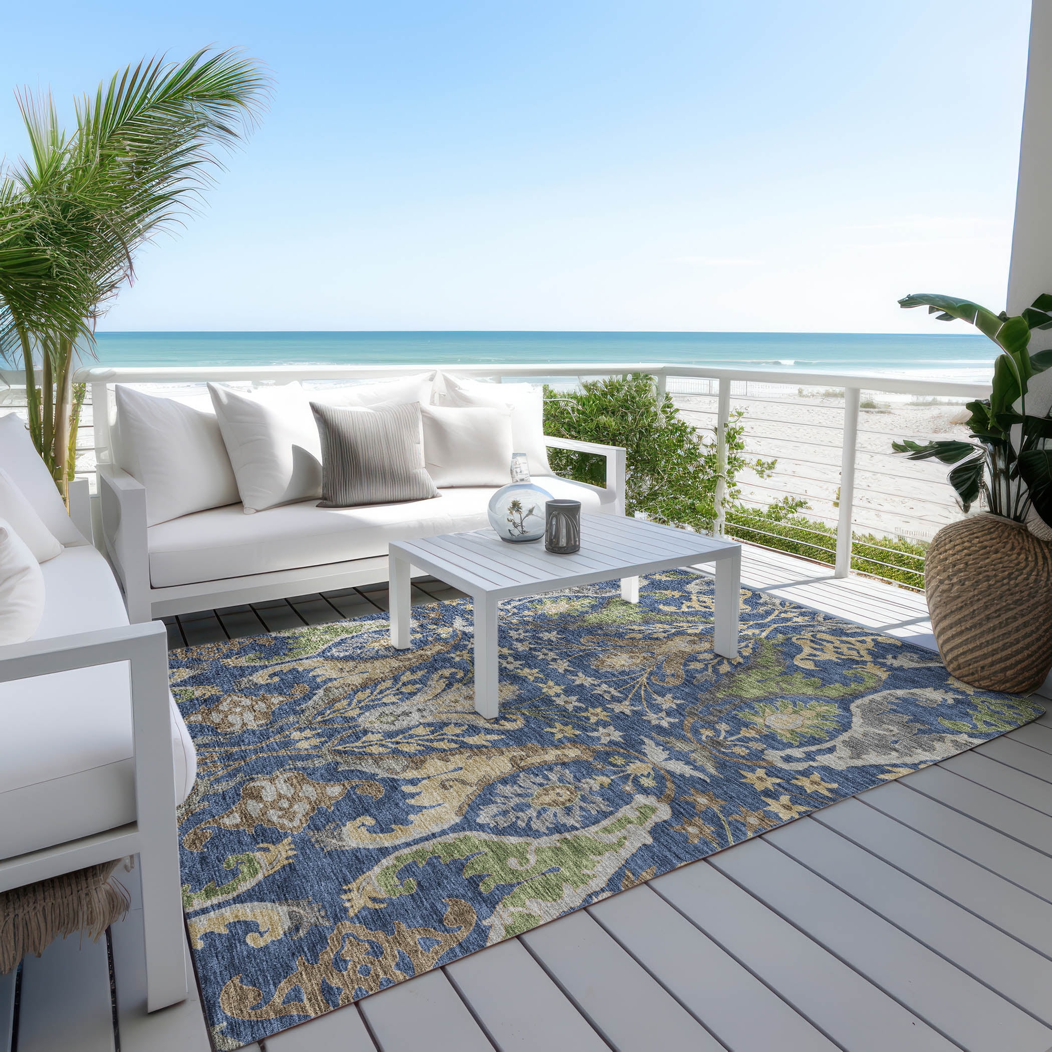 Addison Rugs Chantille Indoor/Outdoor Transitional Global Navy Washable Rectangle Rug, 2'6" x 3'10"