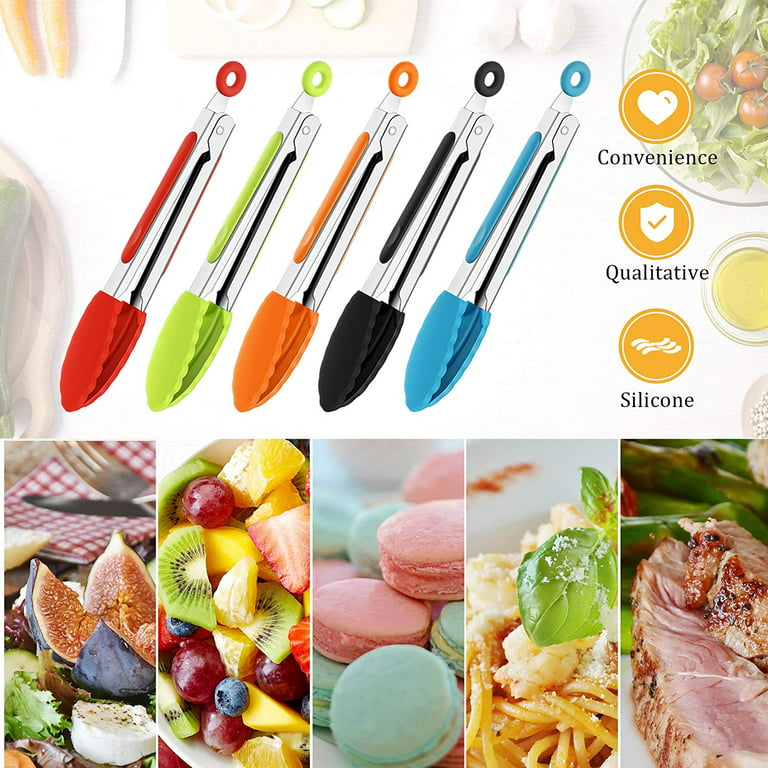 Walfos Small Silicone Tongs for Cooking- 7 inch Mini Kitchen Tongs