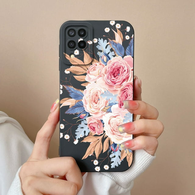 Case For Samsung A 12 M12 F12 Flower Astronaut Square Lens Protection Soft Liquid Silicone Back Cover For Samsung A12 A M F 12