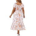 thumbnail image 4 of GRACE & GRANDEUR Women's Plus Size Floral Dress Tie Square Neck Smocked Waist Short Sleeve Side Slit Beach A Line Maxi Dresses 3X White, 4 of 8