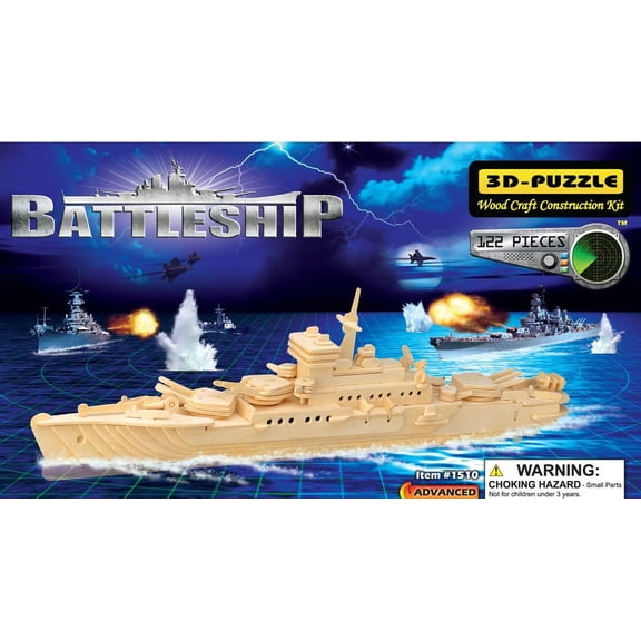Puzzled Battleship Navy Ship 3D Wooden Puzzle Model Kit - Wooden 3D Puzzles for Adults and Kids, Ideal Battleship Model Kit for Adult Building Projects Kits and Kids Battleship Toy - 122 Pieces Pack
