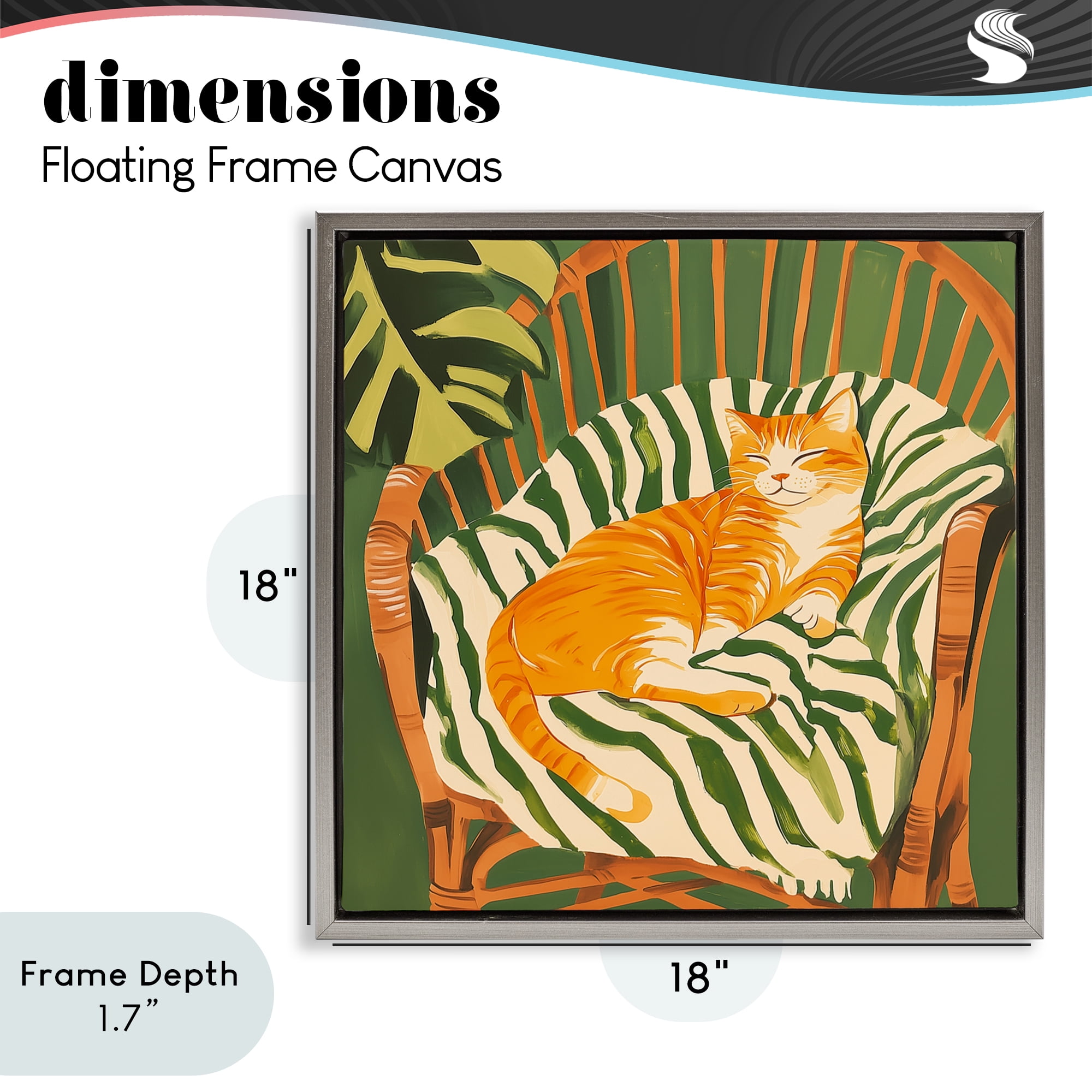 Stupell Industries Orange Cat in Rattan Chair Gray Framed Floater Canvas Wall Art, design by Walker Noble