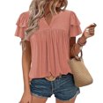 thumbnail image 2 of Camisetas Casuales de Manga Corta de las Mujeres con Cuello en V, Cuello Redondo, Color Sólido Blusa Ligera de Poliéster, 2 of 8