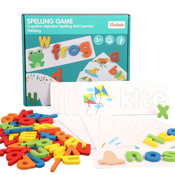 Spell Word Game Educational Wooden Alphabet Flash Card Toy Letter Spelling Cards