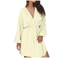 thumbnail image 1 of cfhntfmh Robes Décontractées pour Femmes Col en V Profond Taille Froncée Manches Longues Robe Cocktail Douce Ligne A Mini Robe, 1 of 7