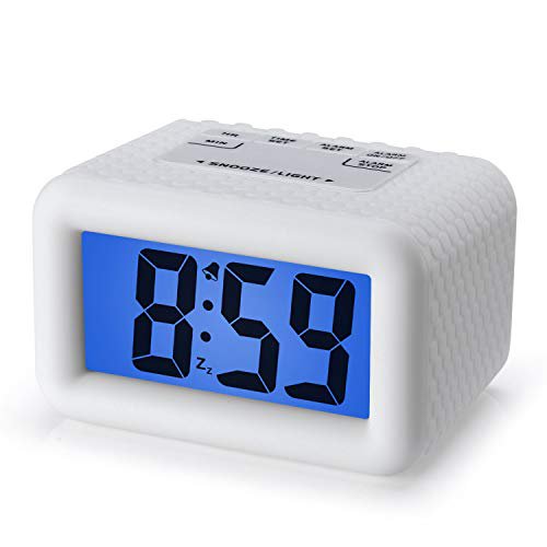 Plumeet Digital Clock Kids Alarm Clocks With Snooze And Backlight Simple Travel Large Lcd Display Ascending Sound Handheld Sized Good For White Com Plumeet Digital Clock Kids Alarm, Alarm Clocks For Kids