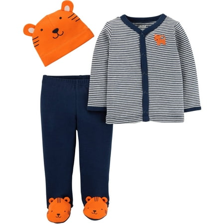 Child of Mine Newborn Baby Boy Cap, Cardigan and Foot Pant Set-3 Pieces