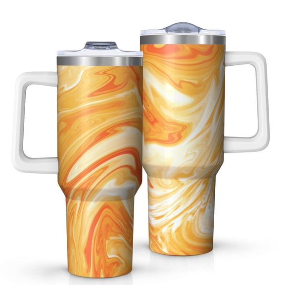 40oz Tumbler with Handle and Straw, Vacuum Insulated Stainless Steel Travel Mug, Fits Car Cup Holder, Liquid & Marble Print