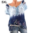 thumbnail image 1 of Blusa Camisa de manga corta con estampado de cuello en V Blusa suelta Mujer Top de verano, Azul claro, 5XL kenally AP001925-64, 1 of 7