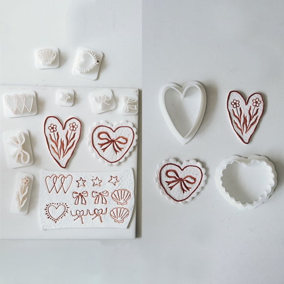 Juego de moldes de bricolaje de arcilla suave/cerámica con forma de corazón y lazo de 10 piezas for manualidades y horneado