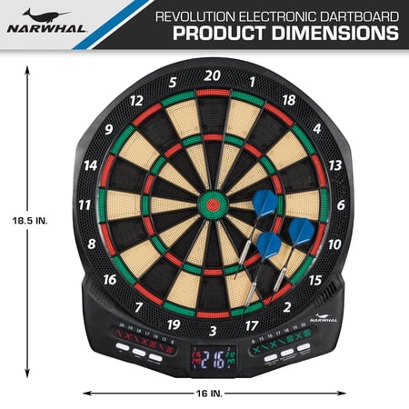 NARWHAL REVOLUTION ELECTRONIC DARTBOARD WITH 30 GAMES, CRICKET SCORING AND 6 PLASTIC TIP DARTS