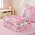 thumbnail image 5 of Erosebridal Cartoon Kawaii Bow Zipper Queen Comforter Set with Fitted Sheet and 2 Pillowcases for Girls, Flower Strawberry Zipper Bedding Set, Pink Reversible, 5 of 7